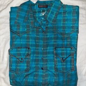 Blue wrangler button up shirt